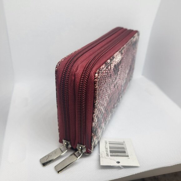 Wallet Clutch Faux leather Snake skin pattern. Double zipper. Pink with strap - Picture 3 of 7